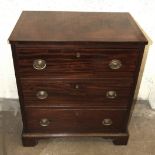A small mahogany three-drawer chest, 64cm wide, 74cm high.