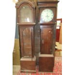 A 19th century oak and mahogany-banded long case clock with circular painted dial and twin-train