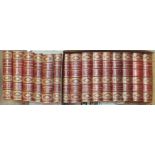 A set of fifteen leather and Morocco-bound volumes of Shakespeare and other books.