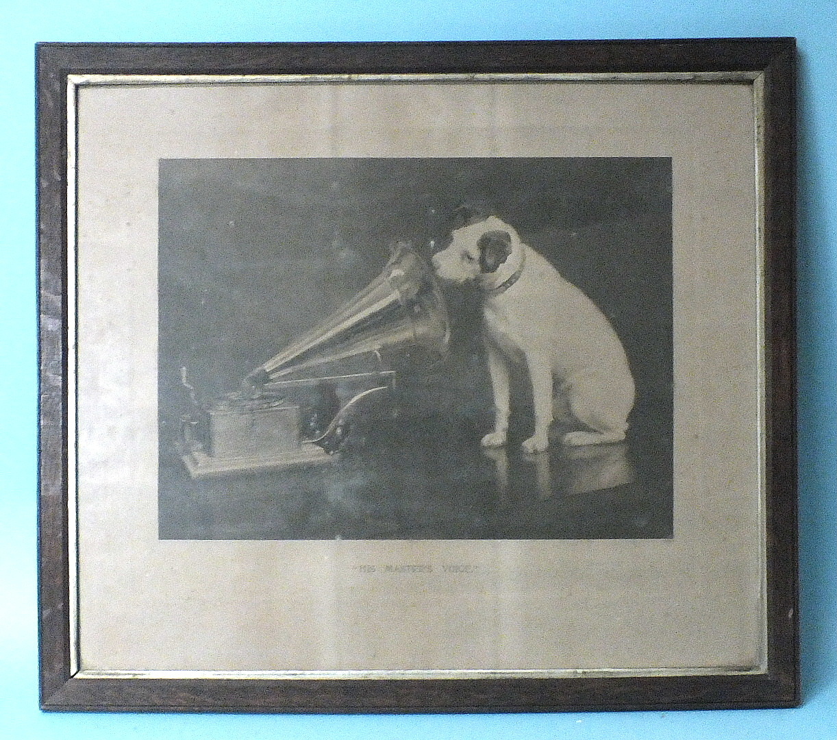 His Master's Voice, a sepia print of the painting by Francis Barraud, framed and glazed, 61 x 69cm