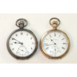 A Buren keyless open-face pocket watch with white enamel dial, Arabic numerals and seconds