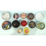 A collection of twelve various modern glass paperweights, (12).