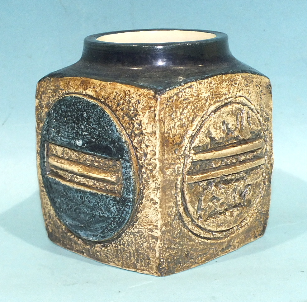 A Troika square vase by Sue Lowe, 1976-77, signed 'SL', 9cm high. - Image 2 of 3