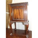 A mahogany rectangular pot cupboard on cabriole legs and a 19th century stained wood blanket