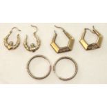 Three pairs of 9ct gold earrings, 5.5g, (3).