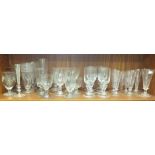 Approximately fifty-seven mainly-19th century drinking glasses, including Champagne saucers, wine