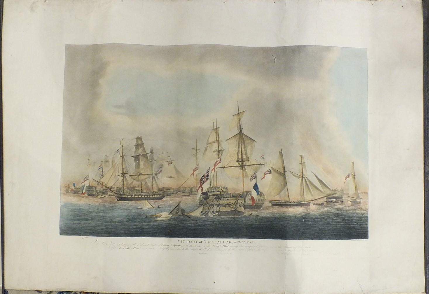 After R Dodd, a set of four coloured unframed engravings of the Battle of Trafalgar: 'Rear - Image 3 of 5