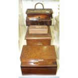 A small rosewood drawing instrument case containing miscellaneous instruments, 21cm wide, a pen