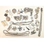 Two silver charm bracelets, a silver rope-twist necklace and other silver jewellery, ___15oz