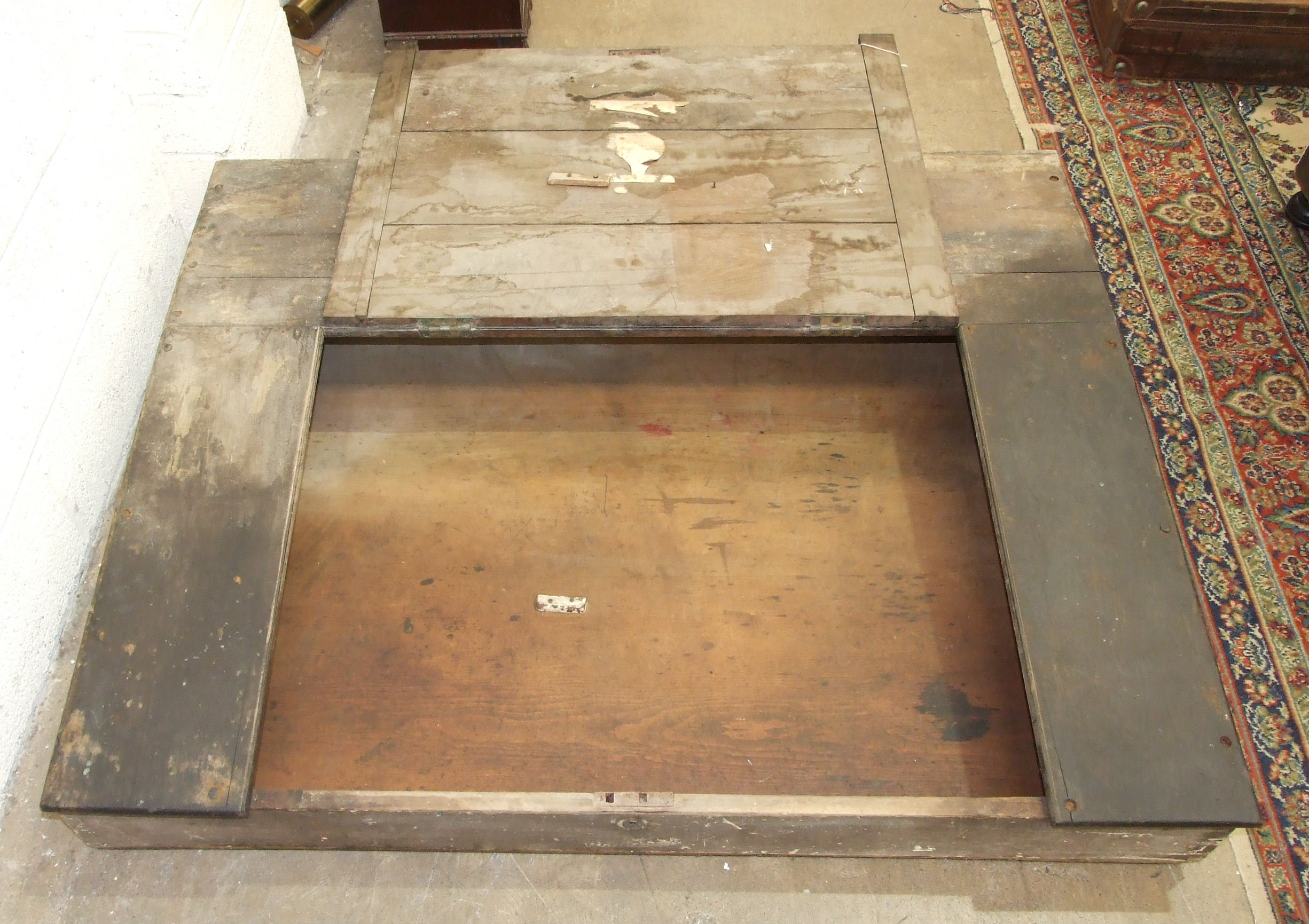 A 19th century grained wood and oak desk top, the slightly-sloped top with central hinged flap, - Image 2 of 5