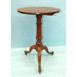 A 19th century mahogany circular tripod table, 49cm diameter, a spoon-back nursing chair, (damaged),