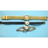 Avia, a lady's 9ct-gold-cased wristwatch, boxed, a Sandoz gold-plated wristwatch and a lady's 9ct