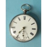 A Rohrer, Plymouth, a silver-cased open-face pocket watch, the white enamel dial with Roman numerals