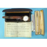 A Vertex Revue 'Allproof' gold-cased gentleman's wrist watch, inscription to back, with case and a