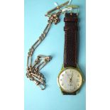A Dumai Automatic 25-jewels Incabloc gentleman's gold-plated wrist watch, the silvered dial with