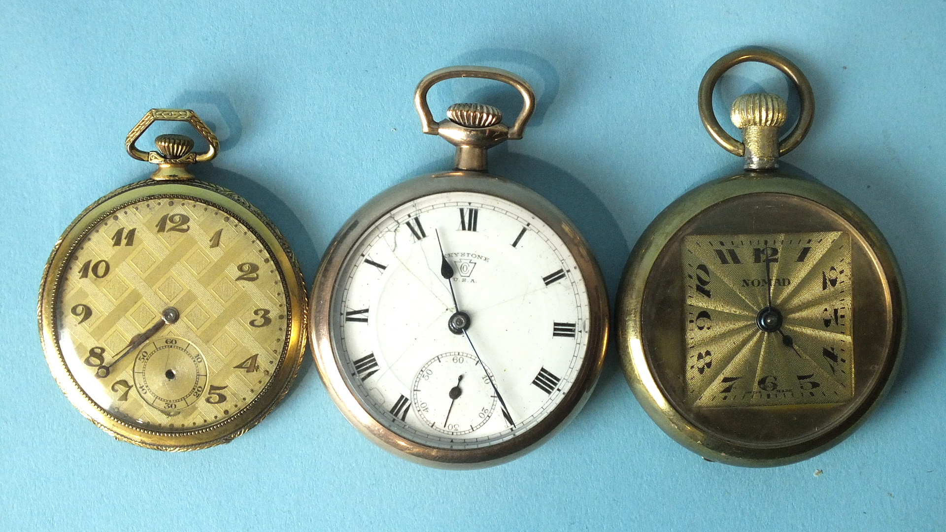 A Rode Watch Co. pocket watch, the gilded dial with Arabic numerals, in engine-turned gold-plated