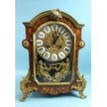A reproduction marquetry and walnut-cased bracket clock in the French taste, the gilt metal and