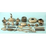 A collection of silver mounts, glass pot covers and miscellaneous items, ___10oz approximately.