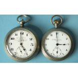 A Thomas Russell & Son keyless 'Premier' open-face pocket watch, 52mm and another, 'Tempus Fugit'