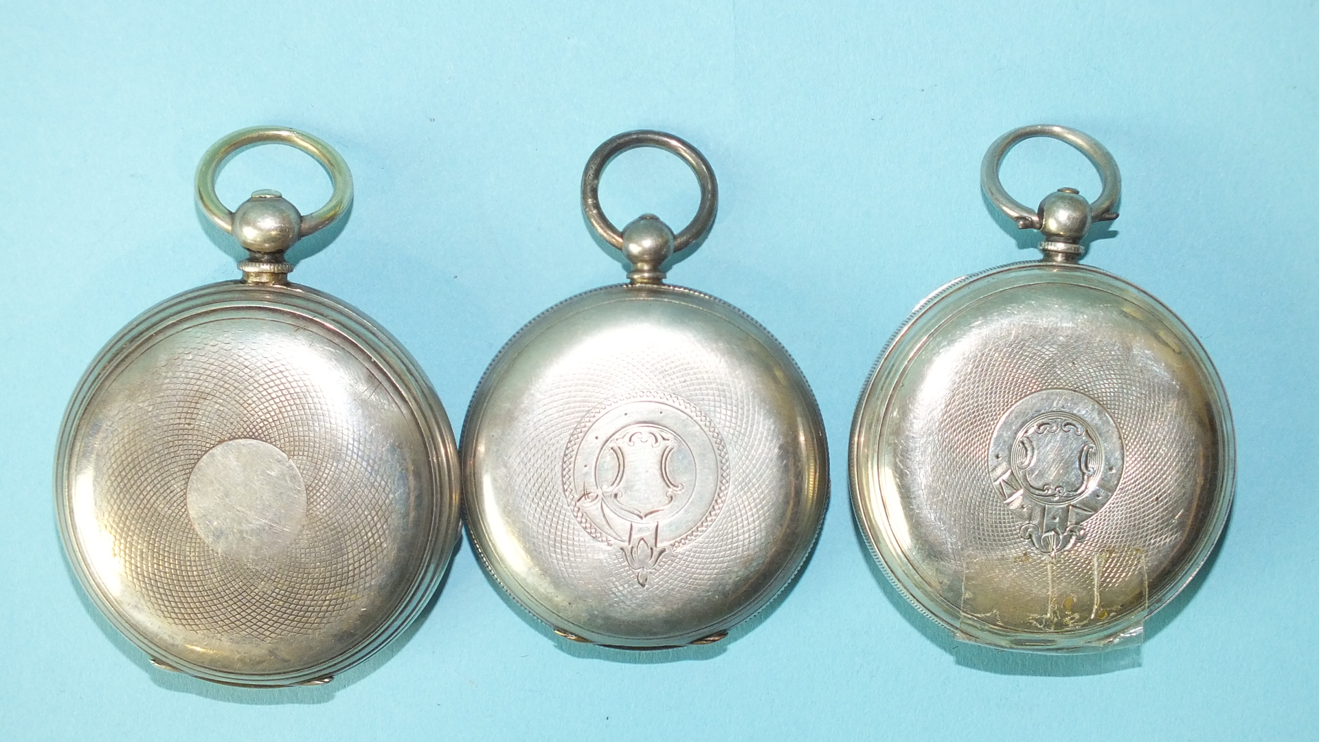 Two silver-cased key-wind open-face pocket watches with white enamel dials, Roman numerals and - Image 2 of 2