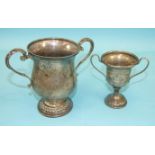 A Victorian baluster-shaped silver two-handled trophy cup on circular foot, engraved as a '