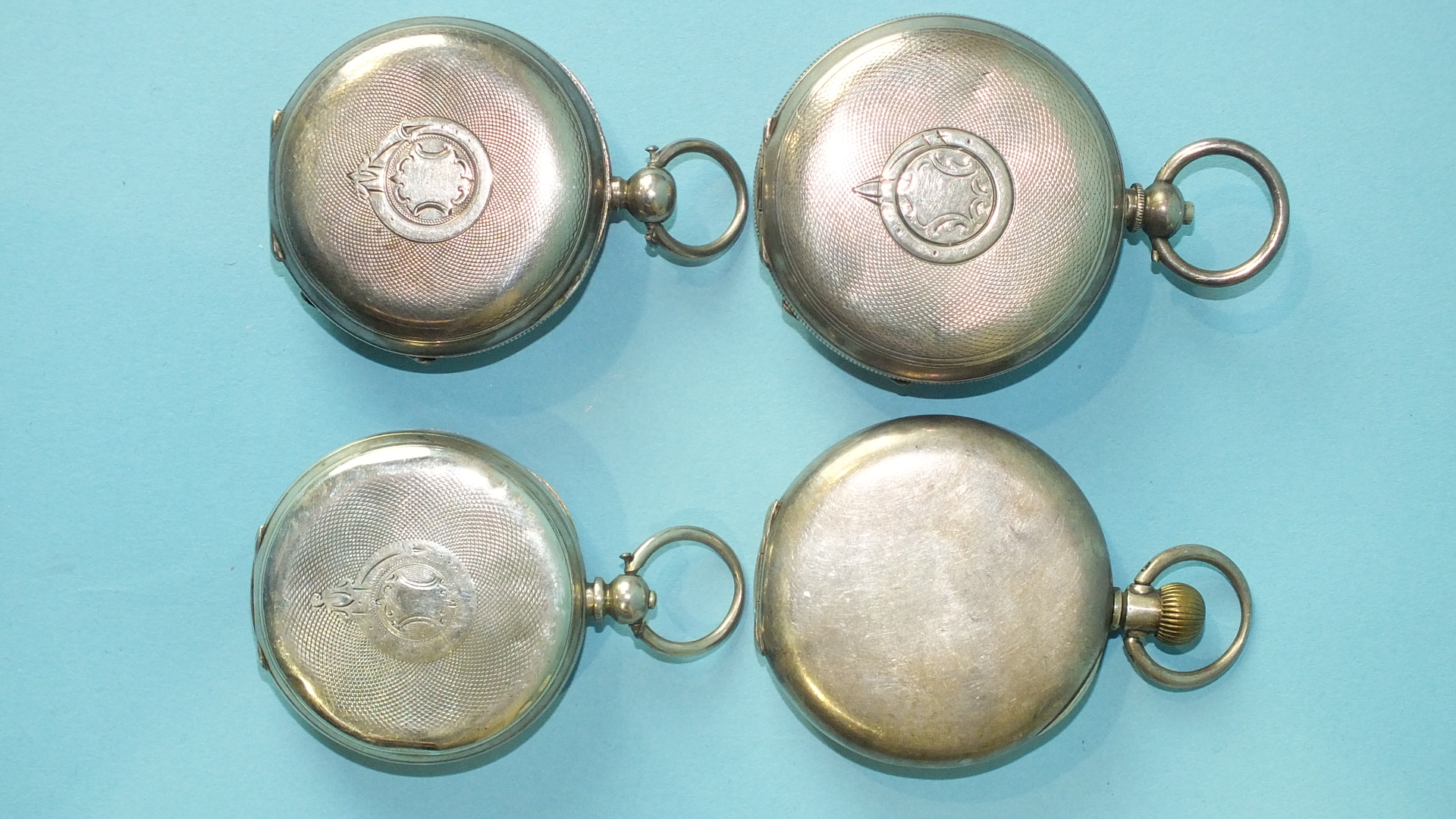 Three silver-cased open-face key-wind pocket watches and one keyless open-face pocket watch, (all - Image 3 of 3