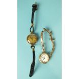 A lady's Limit III 9ct-gold-cased wrist watch, (a/f), on gold expanding bracelet and another gold