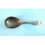 An early-Victorian caddy spoon, the bowl with etched floral and foliate decoration, monogram, London