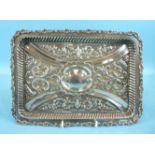 A late-Victorian rectangular foliate embossed tray, with engraved central cartouche, 'Xmas 1898',