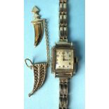 Rotary, a ladies 9ct-gold-cased wrist watch with square face, on 9ct gold bracelet, 21.1g, (movement