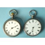 A lady's Continental silver-cased open-face pocket watch, with white enamel dial and scroll-engraved