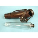 A 19th/20th century conical-shaped glass hunting flask with plated mount, (John Dixon trademark), in