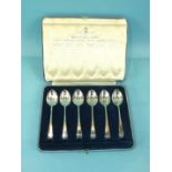 A cased set of six 1935 Jubilee silver teaspoons, each with different assay office hallmark, in