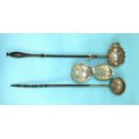 A Georgian toddy ladle with turned wood handles, London 1760, possibly by John Muns, another with