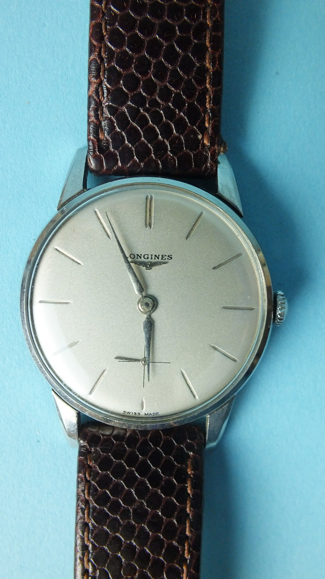 Longines, a gent's steel-cased wrist watch c1960's, the silvered dial with seconds subsidiary, 35mm,