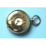 A ladies Continental half-hunter pocket watch of small size, the white enamel dial (cracked) with