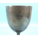 A silver trophy cup on circular base, engraved "Westcliff Herne Bay Regatta Amateur Single Sculls