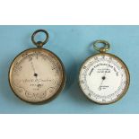 A pocket barometer, the silvered dial signed 'Negretti and Zambra, London', no.5406, 5cm diameter