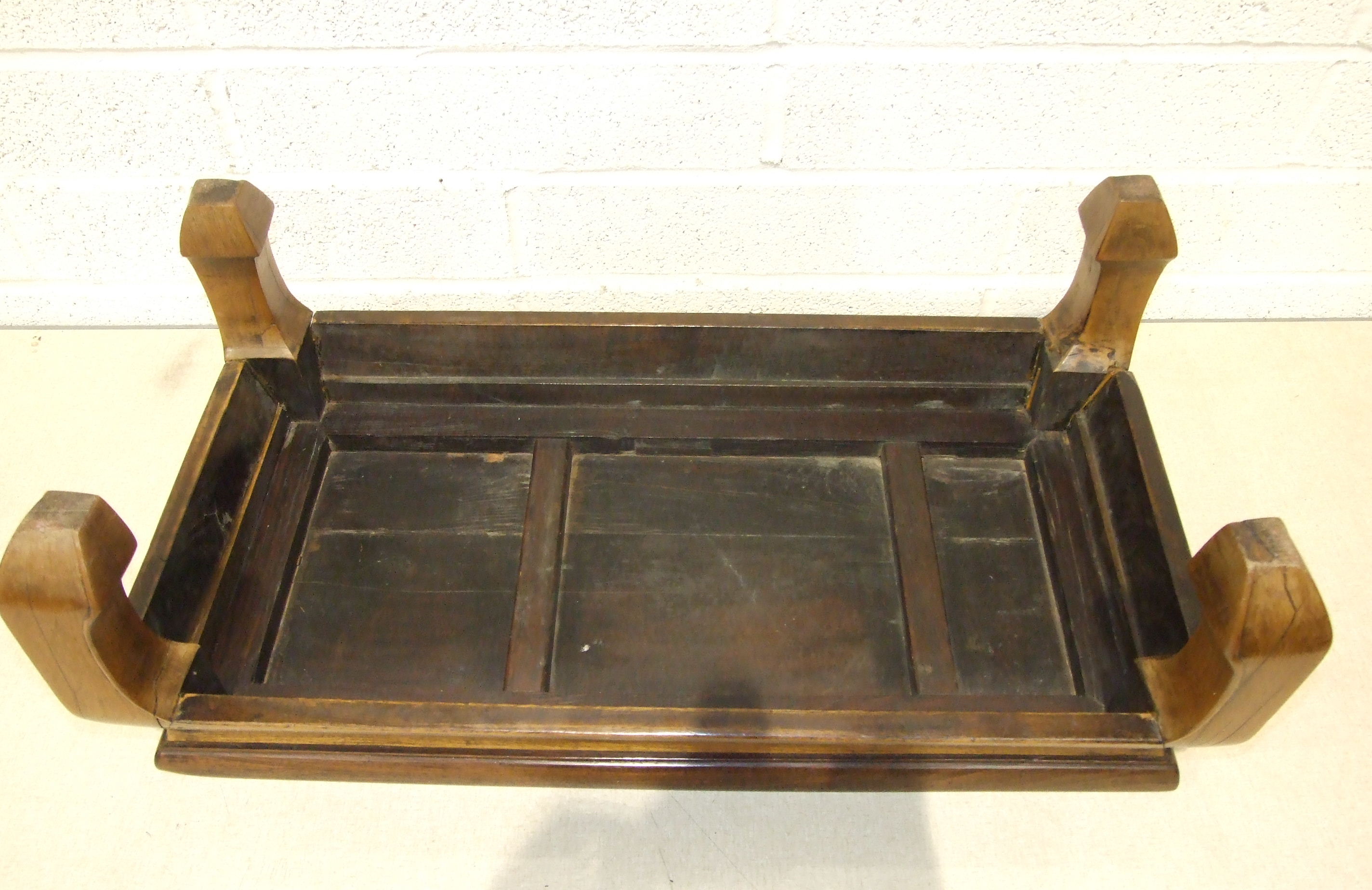 A late-19th/early-20th century Chinese hardwood low table on short shaped legs, 71 x 40cm, - Image 2 of 2