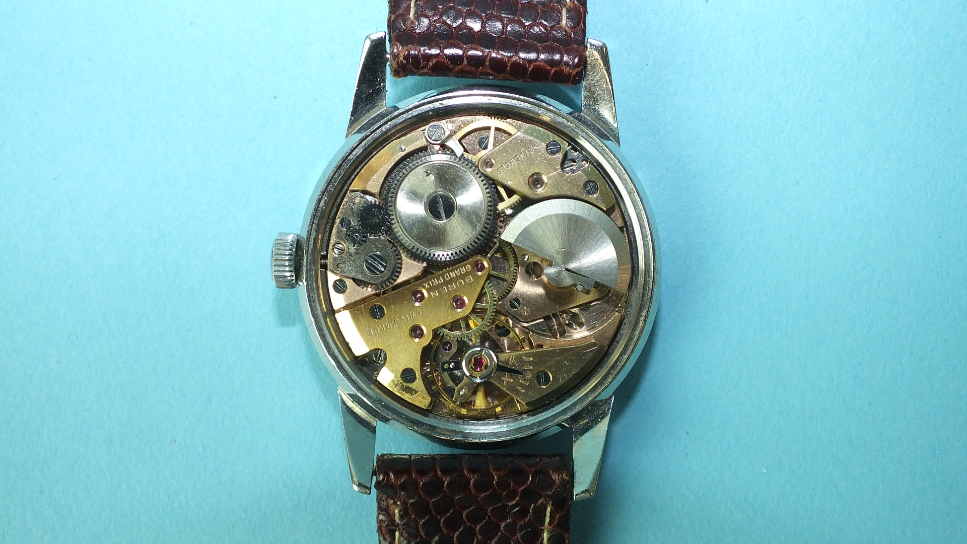 Buren, Grand Prix Super Slender Automatic steel-cased gentleman's wrist watch, the gilt dial with - Image 3 of 3