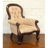 A modern miniature salon chair in the Victorian style, with button back and cabriole legs, 55cm