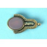A 19th century swivel-fob watch key set bloodstone and agate, unmarked.