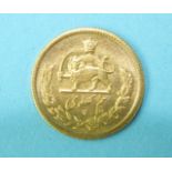 An Iranian quarter-Pahlavi gold coin, 2g.