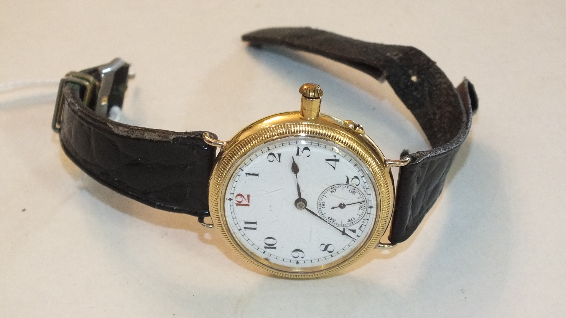 Longines, a gentleman's 18ct-gold-cased French watch, the white enamel dial with Arabic numerals and - Image 2 of 4