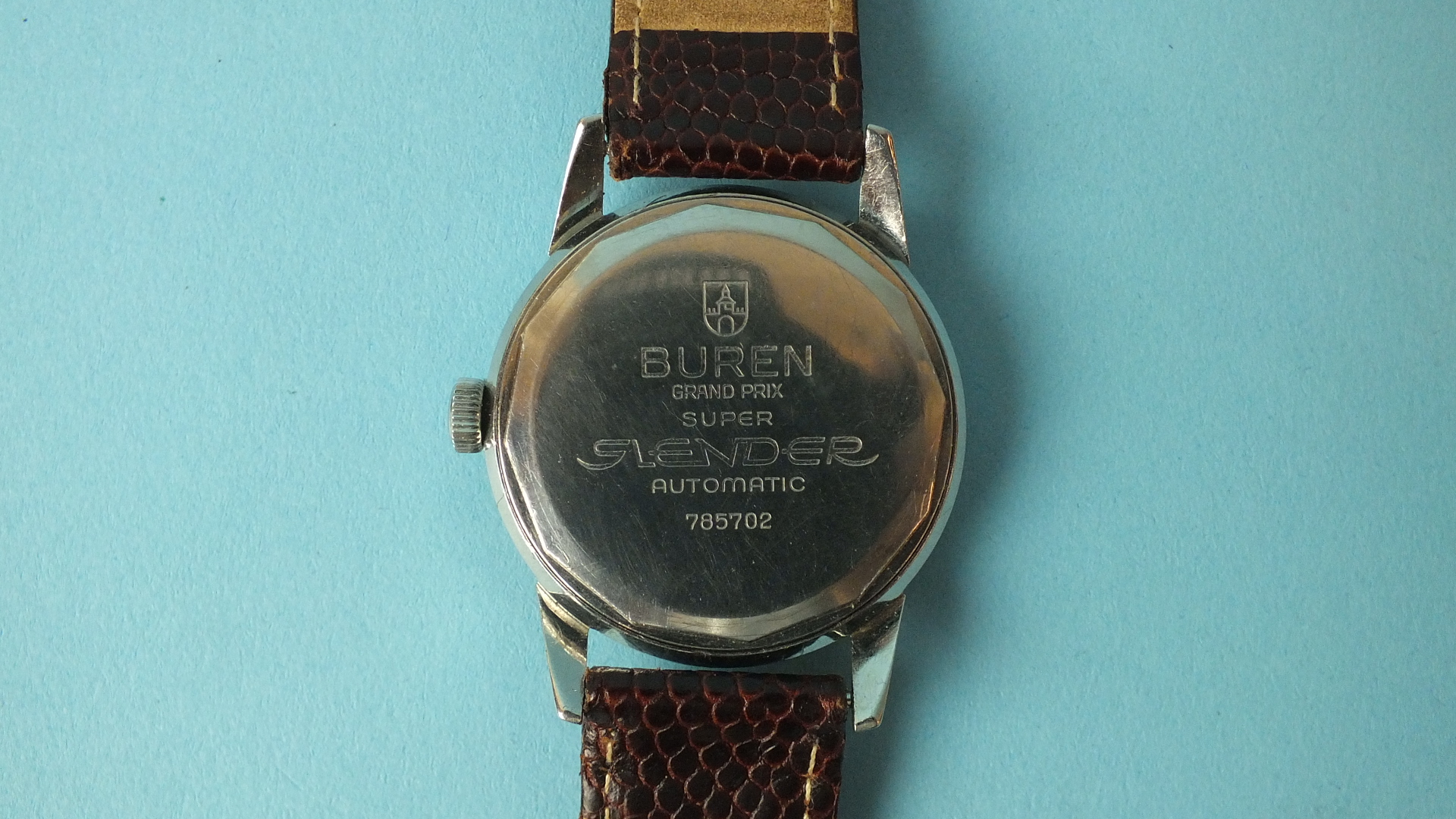 Buren, Grand Prix Super Slender Automatic steel-cased gentleman's wrist watch, the gilt dial with - Image 2 of 3