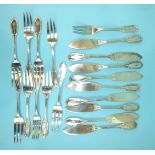 A collection of French silver flatware, comprising: 12 tablespoons, 11 table forks, 9 fish forks,