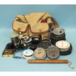 A JW Young Pridex 3½'' alloy trout reel, a Hardy Marquis 3½'' trout reel, four landing nets and a