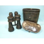 A pair of German military binoculars, 7 x 50, beh code 454196, in original black leather case with