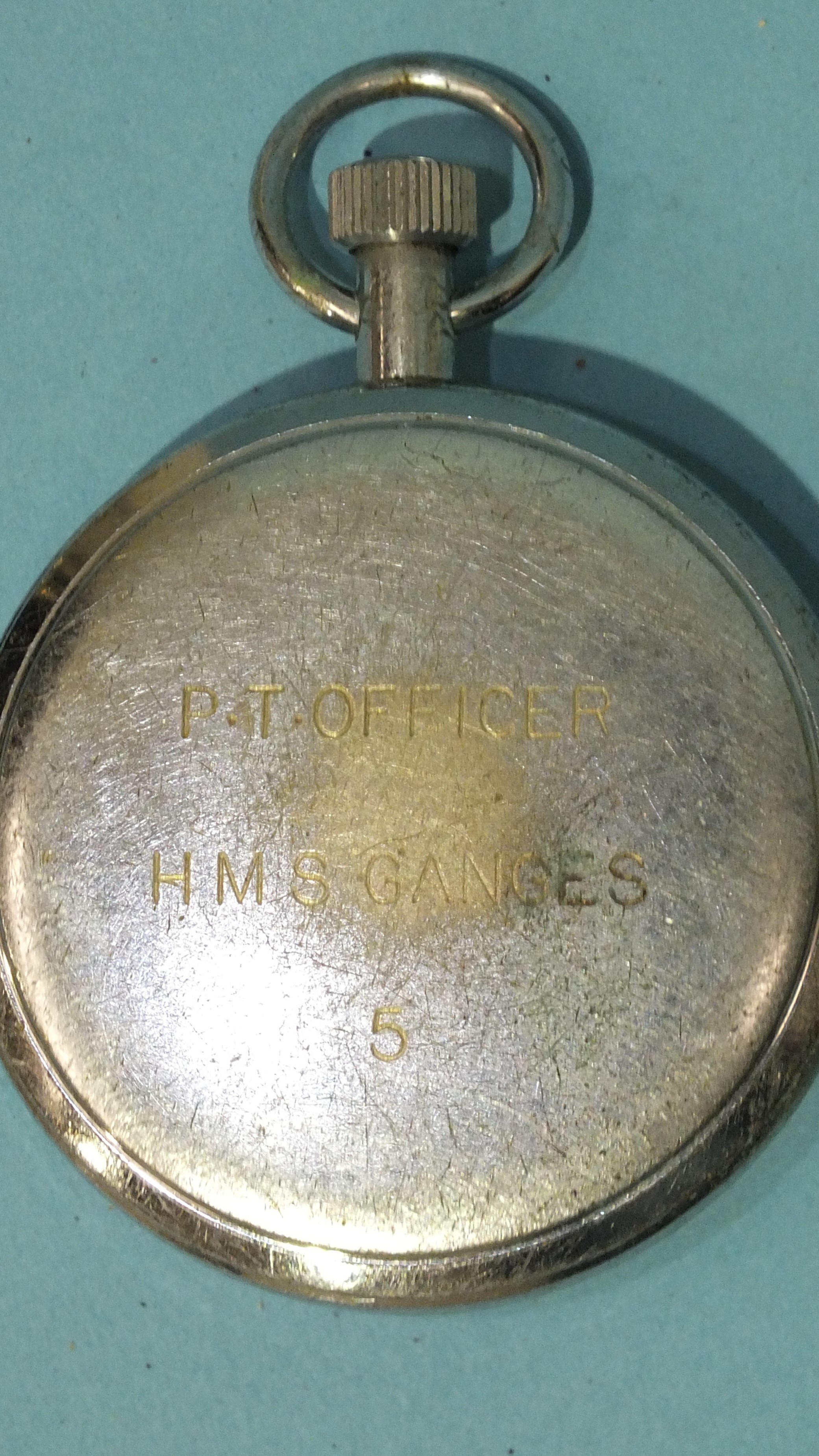 A Junghans Process Time Meter stop watch, chrome, impressed "P. T. Officer HMS Ganges 5", on back. - Image 2 of 2