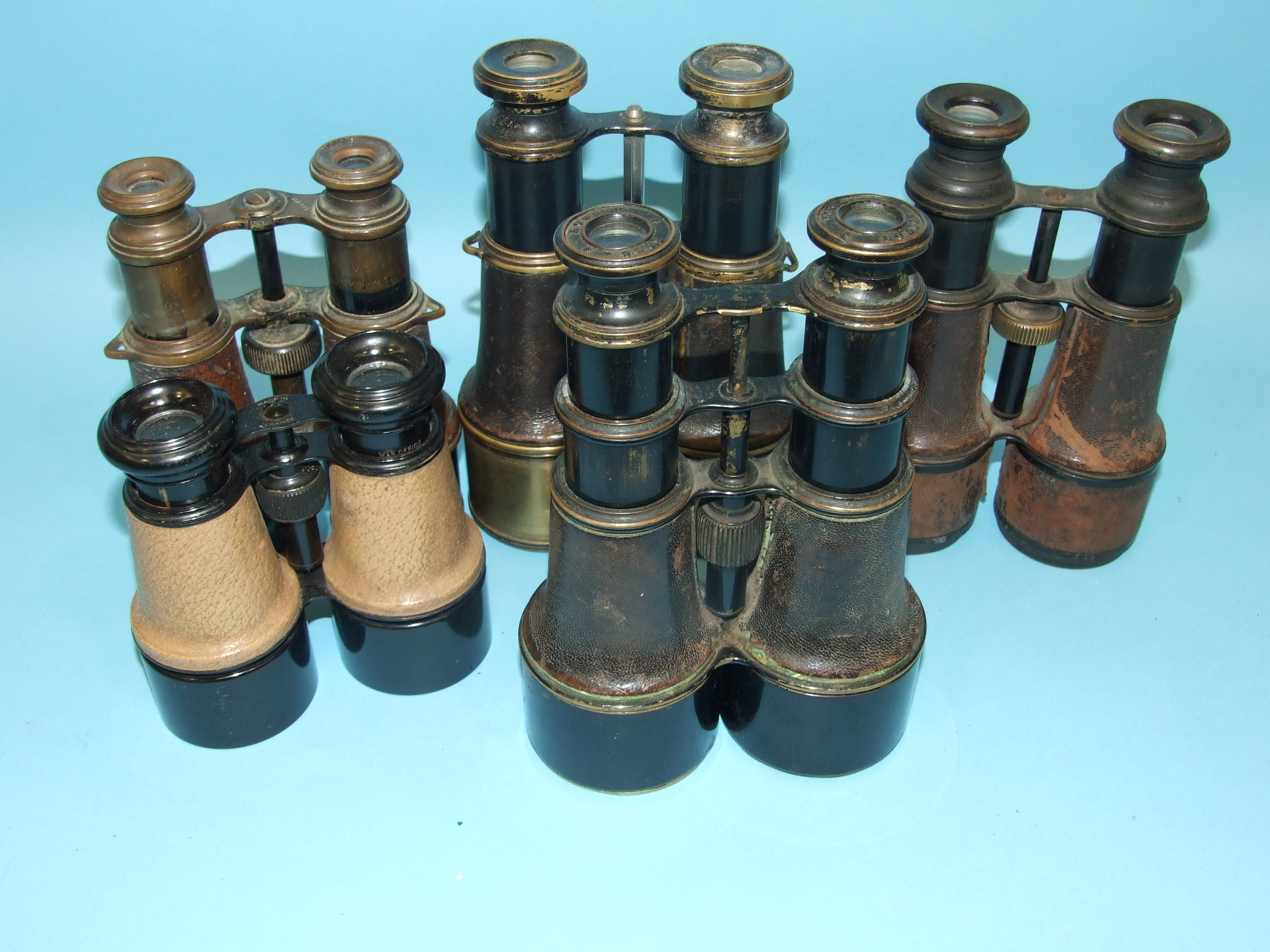 A pair of japanned brass binoculars with leather-covered barrels, eyepieces marked 'Ross, London' - Image 2 of 2